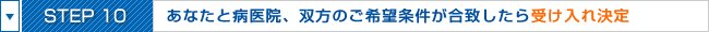 STEP11:あなたと病医院、双方のご希望条件が合致したら受け入れ決定