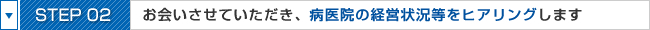 医師　開業支援:お会いさせていただき、医院の経営状況等をヒアリングします